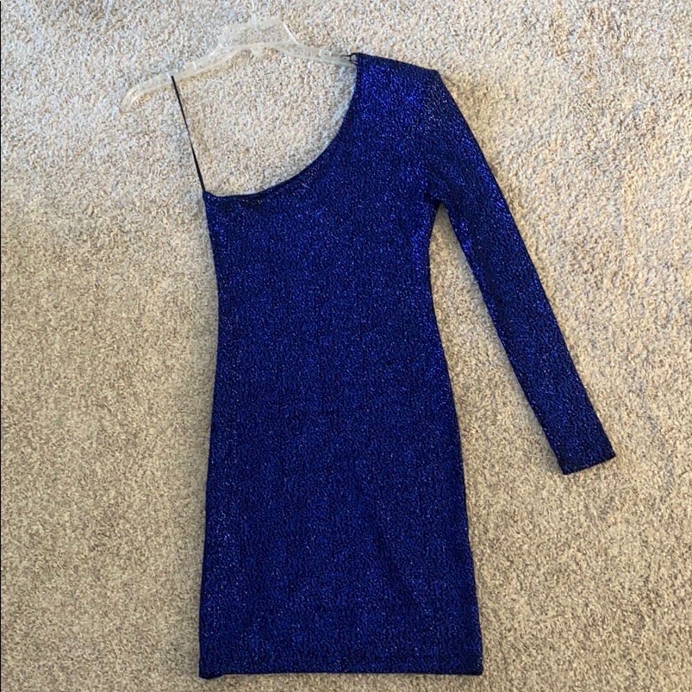 Blue sequined one shoulder dress